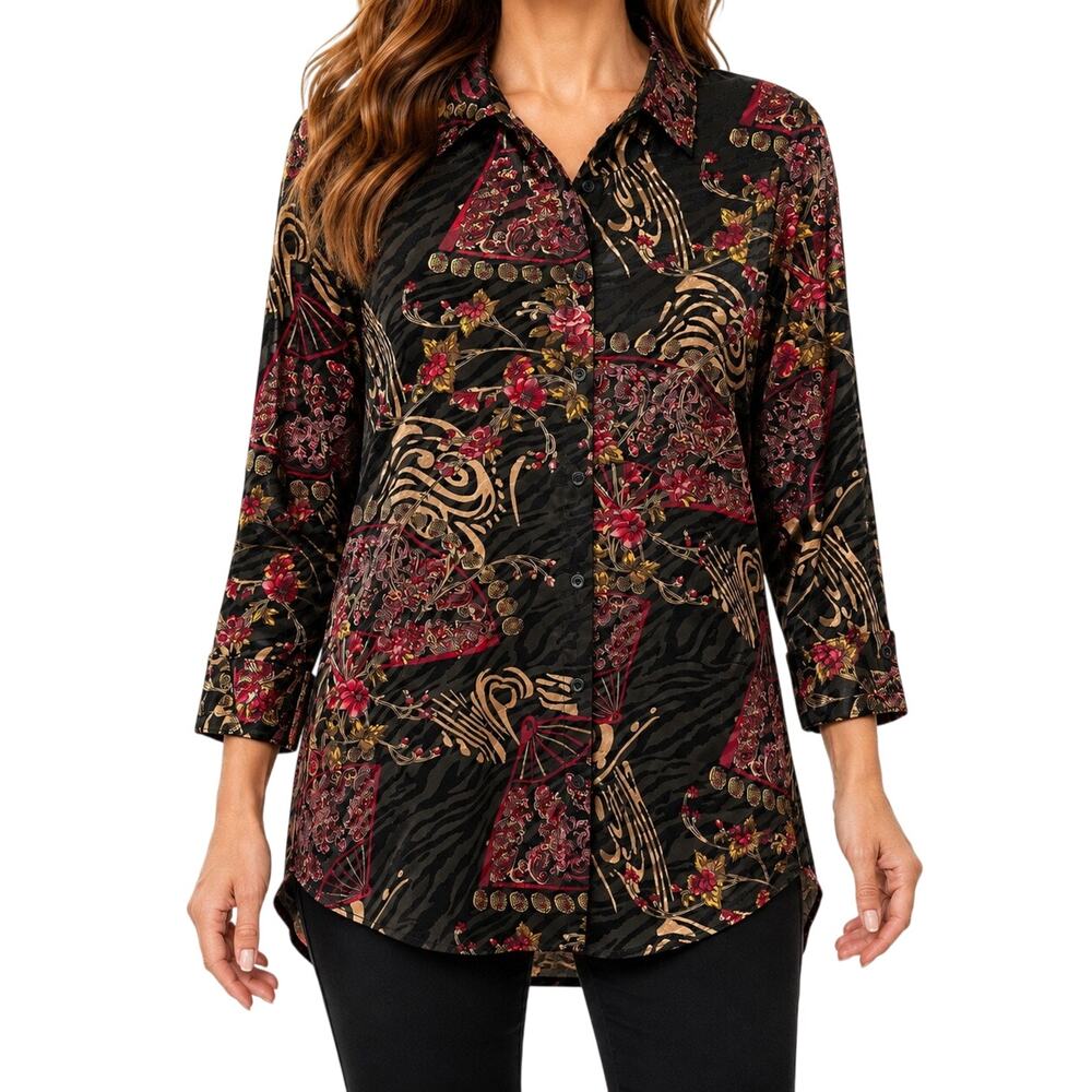 NEW NWT Calessa PM Petite Medium Velvet Burnout Christmas Blouse Shirt Top Artsy